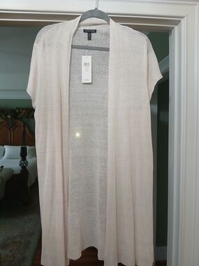Eileen Fisher Sheer Hemp Rib Open Cardigan - Light Beige